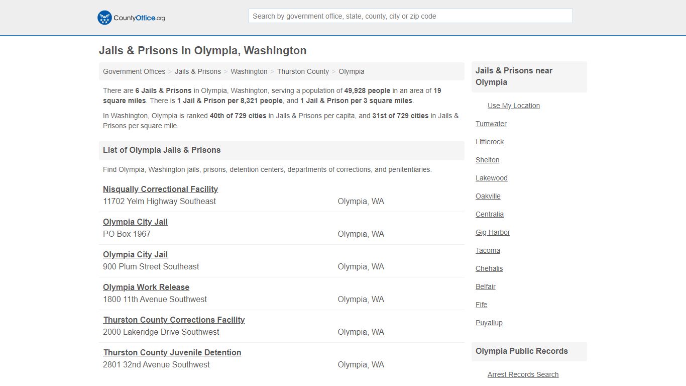Jails & Prisons - Olympia, WA (Inmate Rosters & Records) - County Office
